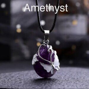 Amethyst Butterfly Gemstone Crystal Natural Stone Pendant Necklace Jewelry